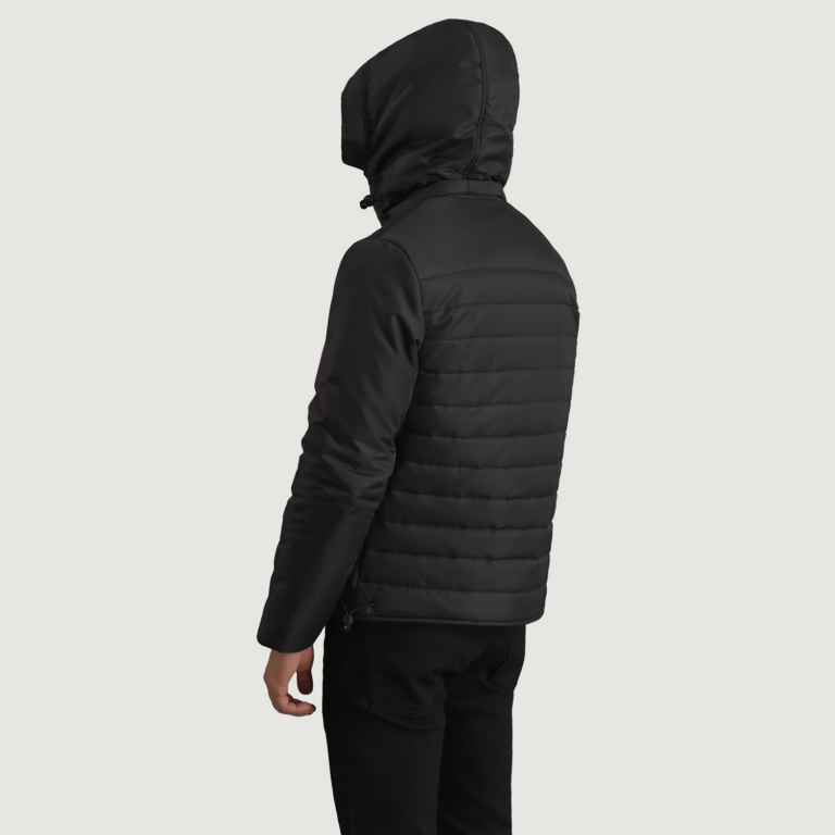Mens Malcolm Black Hooded Puffer Jacket Tilted Back-8-1699022485511